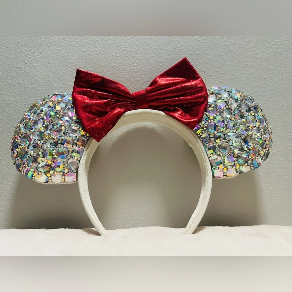 Disney Ears Rhinestones Red Bow Handmade - Picture 5 of 5